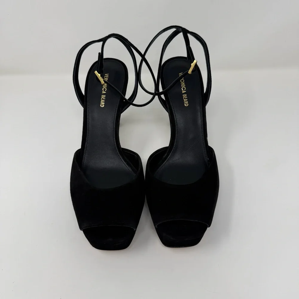 New Veronica Beard Brianne Sandals Black Suede Sz 8.5
